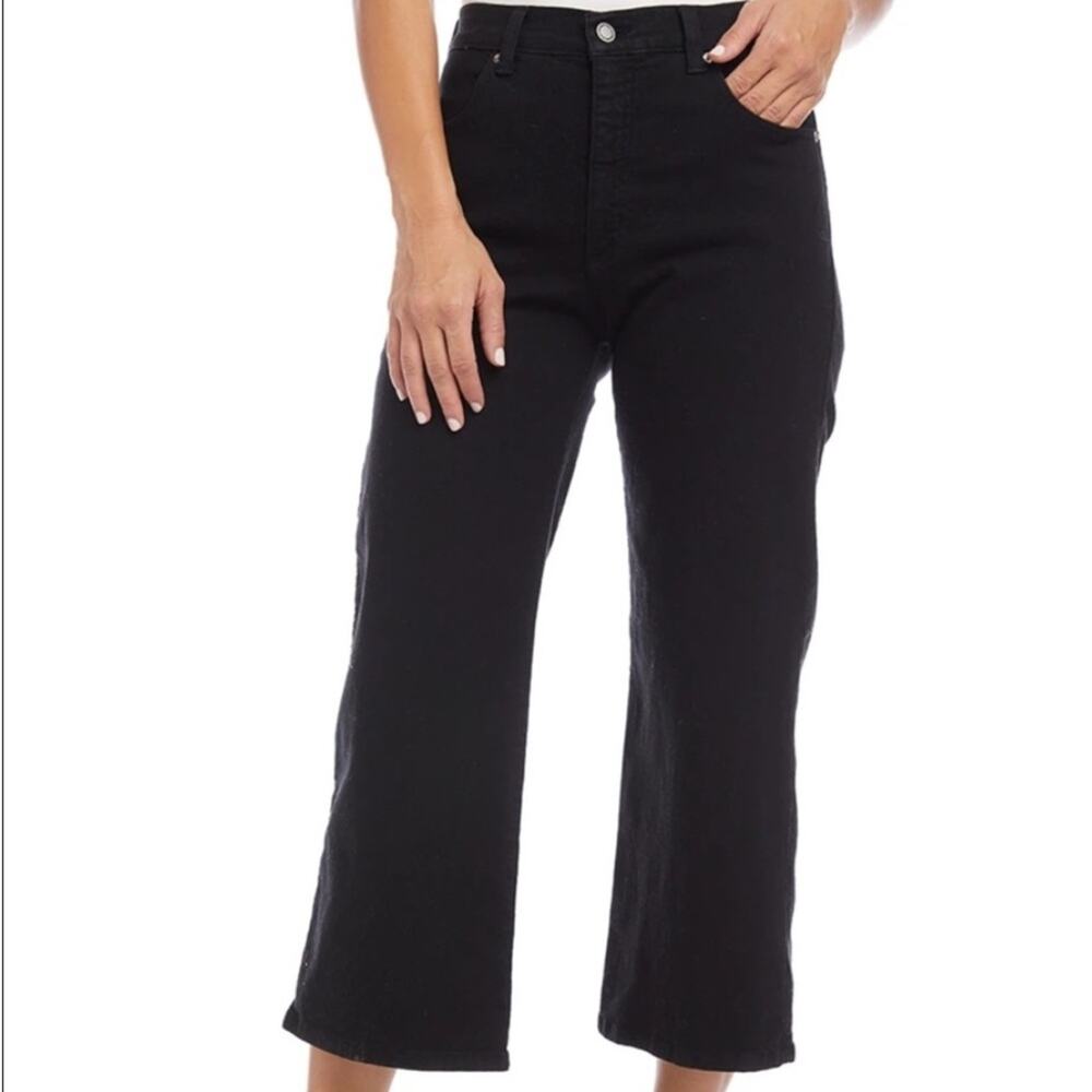 Karen Kane Jeans Women's 16 Black Brooklyn Cropped Wide Leg Minimalist Academia
